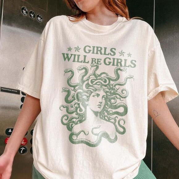 Girls Will Be Girls Tee, Greek God Inspired Shirt, Empowering Mythology Graphic - Picture 1 of 4